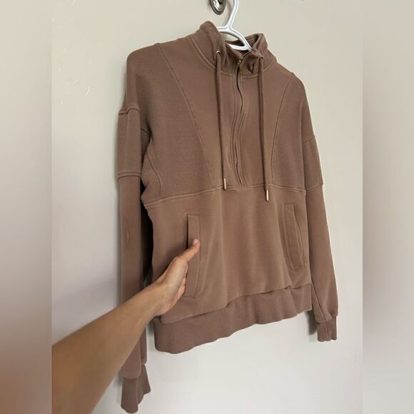 Zyia Active Tan Brown Quarter Zip Sweatshirt Jacket - Picture 6 of 14